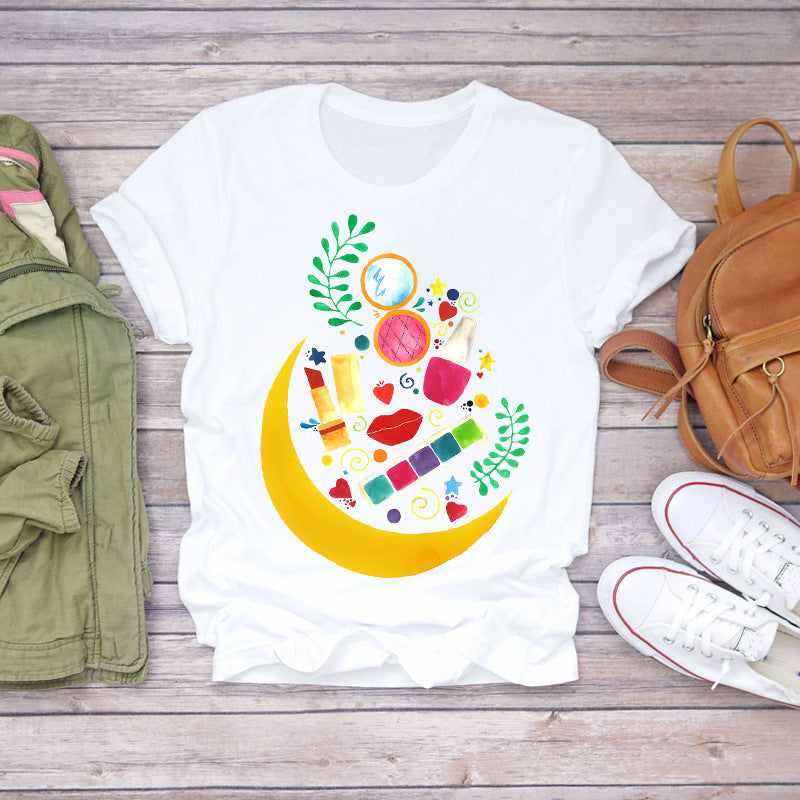 T-Shirts Top Fingernail Graphic Nail-Art Female Ladies Lady Summer Tee Make-Up-90s