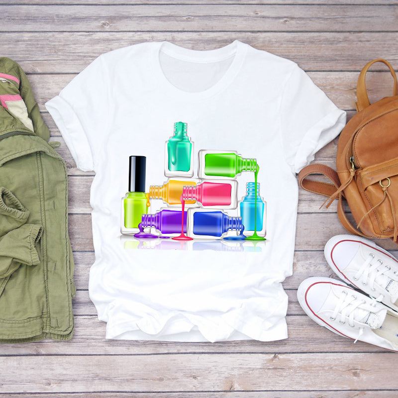 T-Shirts Top Fingernail Graphic Nail-Art Female Ladies Lady Summer Tee Make-Up-90s