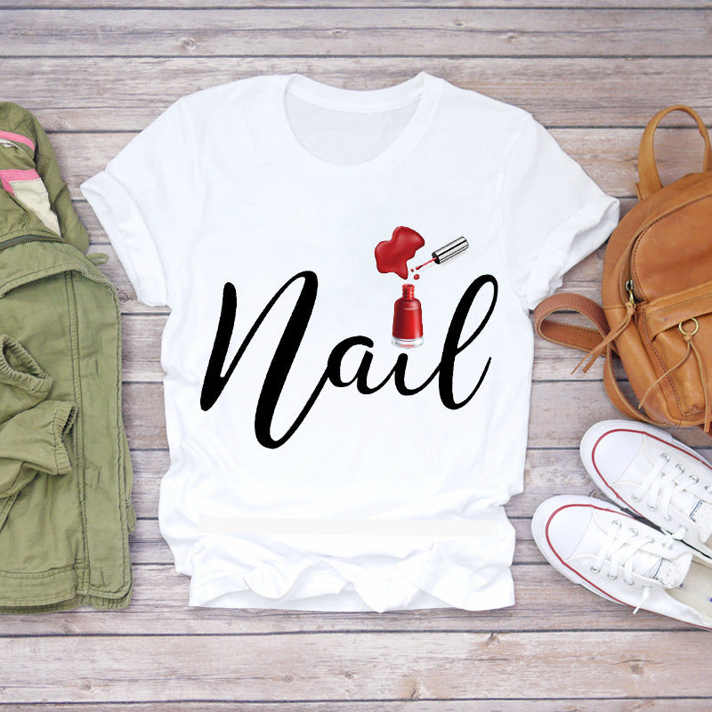 T-Shirts Top Fingernail Graphic Nail-Art Female Ladies Lady Summer Tee Make-Up-90s